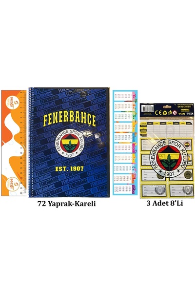 Fenerbahçe Orjinal Lisanslı Okul Defteri ve Etiketi +Sezgistore Ayraç Cetvel-0
