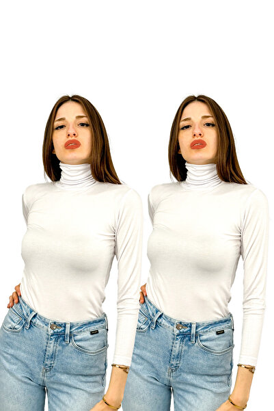 Betimoda Women's Long Sleeve Full Throat Lycra Jersey Bodysuit 2 Pieces White