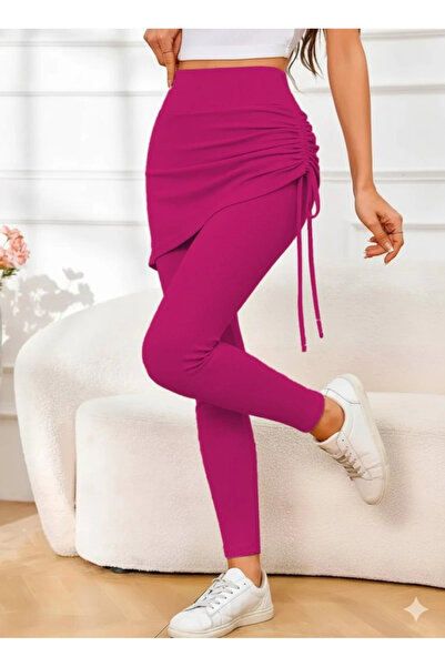 Butik Women's High Waist Side Gathered Bottom Long Camisole Leggings Skirt