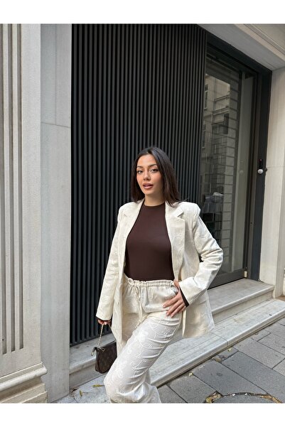 VUNTAL بدلة كتان نسائية مطرزة