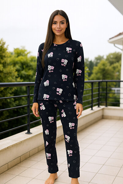 Hepyek pamuklu uzun kollu pijama takımı