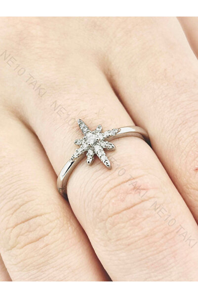 Neon Takı by Atalay خاتم، حجر الزركون، فولاذ غير قابل للتشوه، تفصيل النجمة، قابل للتعديل في الحجم، لون فضي، موديل 170