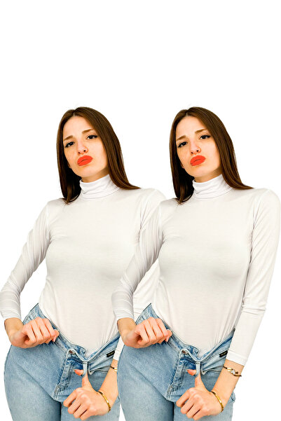 Betimoda Women's Long Sleeve Full Throat Lycra Jersey Bodysuit 2 Pieces White