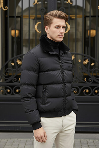 MOVENTO Erkek Kürk Yaka Şişime Mont