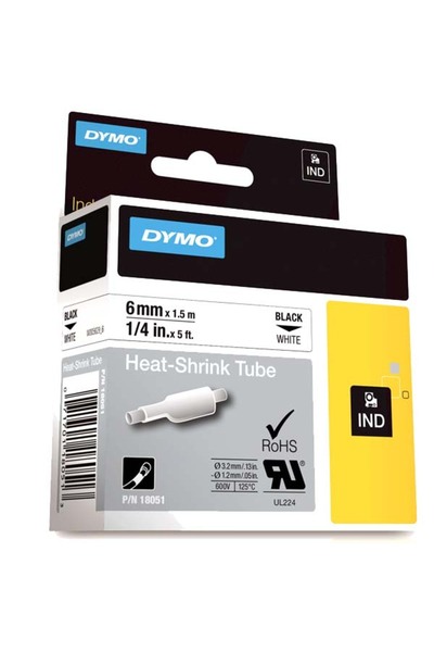 Dymo Rhinopro Heat Shrink Strip 6 Mmx1,5 m White/Black 18051