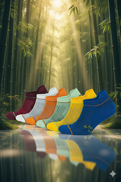 eleganzo 6'lı Renkli Bambu Erkek Patik Çorabı