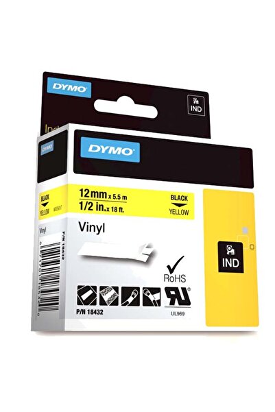 Dymo Черен винилов стикер Rhino Pro - 12 мм x 5,5 мм върху оранжев цвят 18435