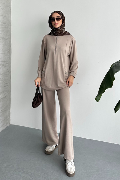 Feela Moda Women's Modal Combed Cotton Oversize Metal Zipper Hijab Tunic Suit 2021