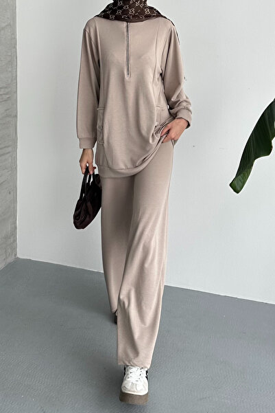 Feela Moda Women's Modal Combed Cotton Oversize Metal Zipper Hijab Tunic Suit 2021