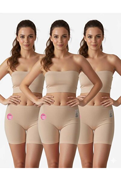 HS İÇ GİYİM Women's 3 Pack Beige Laser Cut Seamless Boxers – Comfortable and Invisible