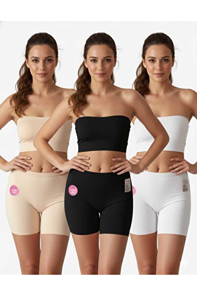 HS İÇ GİYİM Kadın 3'lü Paket Lazer Kesim Dikişsiz Boxer – Rahat Ve Görünmez (siyah / Beyaz / Ten )
