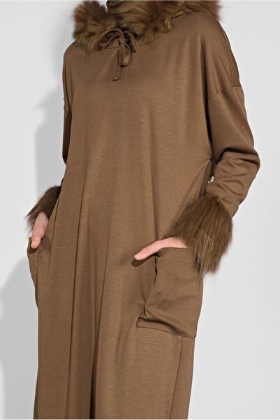 Alvina KAPÜŞONLU KÜRK DETAYLI ELBİSE 40412