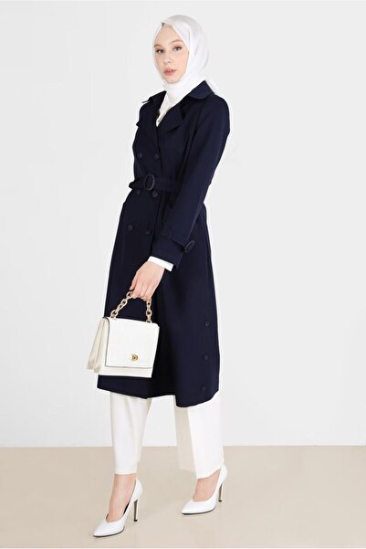 Alvina Düğmeli Kuşaklı Kruvaze Yaka Trençkot 10559