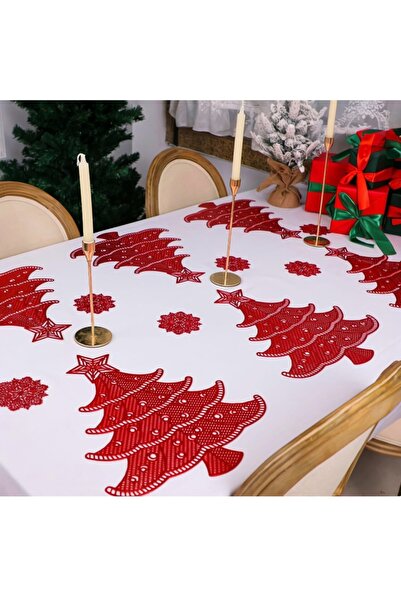 Yenigeldi Christmas Placemat Pine Tree Vinyl Table Mat Non-Slip Washable Heat Resistant