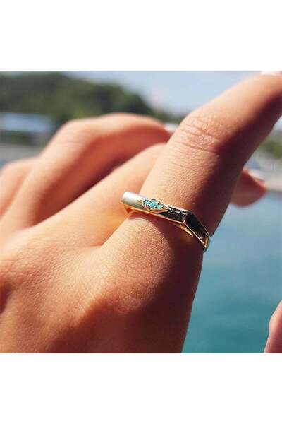 FasekGold Gümüş Yüzük - Love Çizgi Firuze Taşlı Stil 925 Ayar Gümüş Yüzük