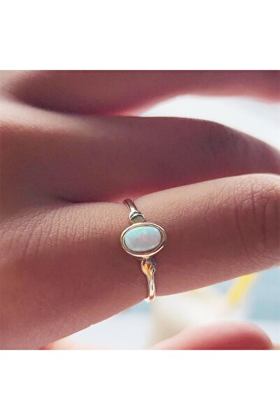 FasekGold Opal Sıvama Taşlı Tek Taş Evlilik Teklifi Yüzüğü-0.90 Karat Kristal Opal 925 Ayar Gümüş Tek Taş Yüzü