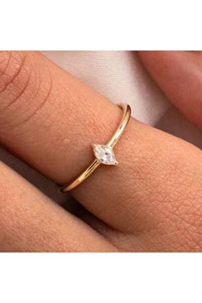 FasekGold Tektaş Gümüş Yüzük - 925 Ayar Gümüş Markiz Zirkon Taşlı Minimal Tek...