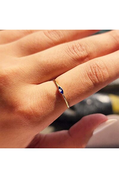 FasekGold Gümüş Yüzük - Mekik Lacivert Mineli Göz Gümüş Yüzük-Minimal Tektaş Tasarım Nazar Boncuğu Gümüş Yüzük