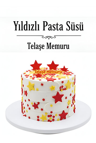 telaşe memuru Sarı Kırmızı Şeker Hamuru Pasta Tamamlayıcı Süs - 66 Adet Yıldız Pasta Süsü - Yenilebilir Pasta Süsü
