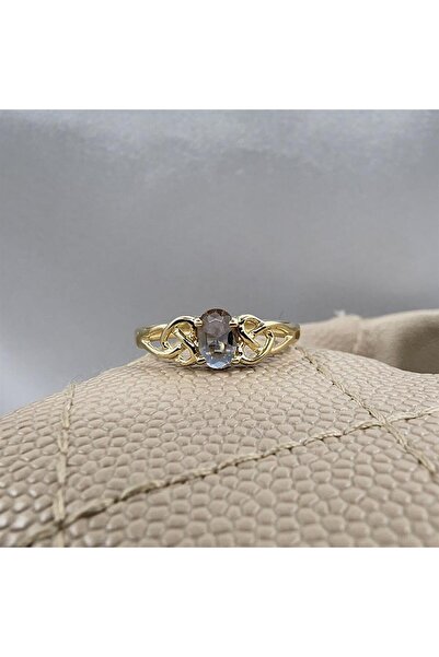 FasekGold Gümüş Yüzük - 0.60 Karat Zultanit Taşlı Fantazi Modern Tasarım 925 Ayar Gümüş Evlilik Alyansı