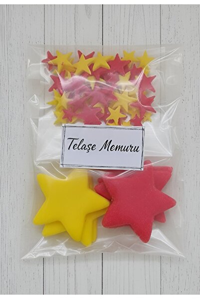 telaşe memuru Sarı Kırmızı Şeker Hamuru Pasta Tamamlayıcı Süs - 66 Adet Yıldız Pasta Süsü - Yenilebilir Pasta Süsü