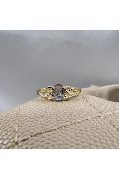 FasekGold Gümüş Yüzük - 0.60 Karat Zultanit Taşlı Fantazi Modern Tasarım 925 Ayar Gümüş Evlilik Alyansı