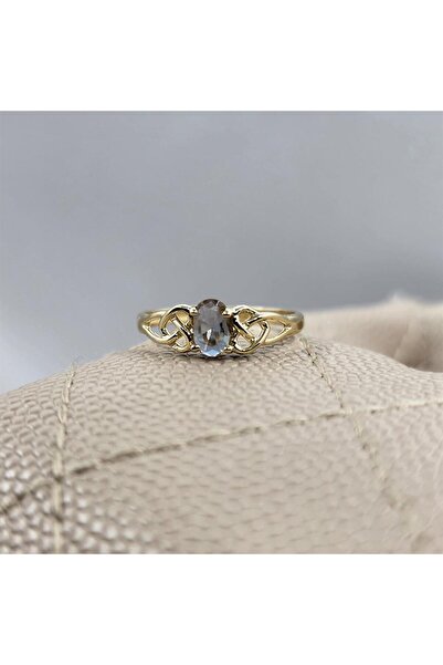 FasekGold Gümüş Yüzük - 0.60 Karat Zultanit Taşlı Fantazi Modern Tasarım 925 Ayar Gümüş Evlilik Alyansı