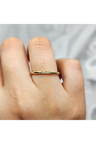FasekGold Altın Alyans - 14 Ayar Altın 1.5 Mm İçi Dolu Zirkon Taş Alyans - Dü...