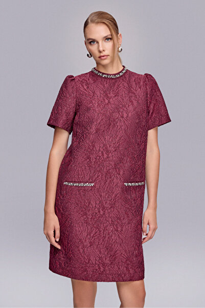 Naramaxx Bordo Dokulu Elbise