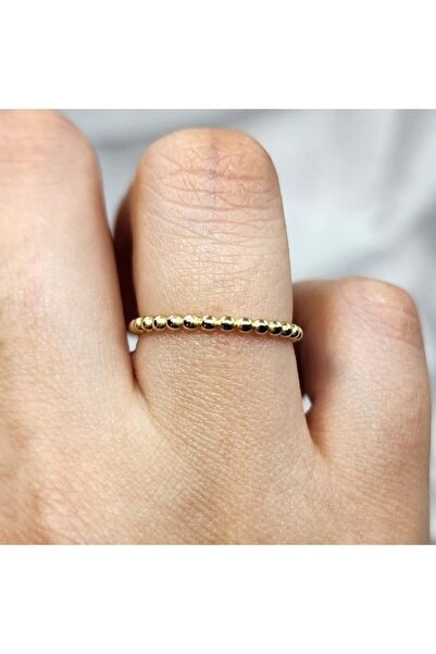 FasekGold Taşsız Altın Yüzük - 14 Ayar Altın Top Top Taşsız Minimal Kadın Yüz...