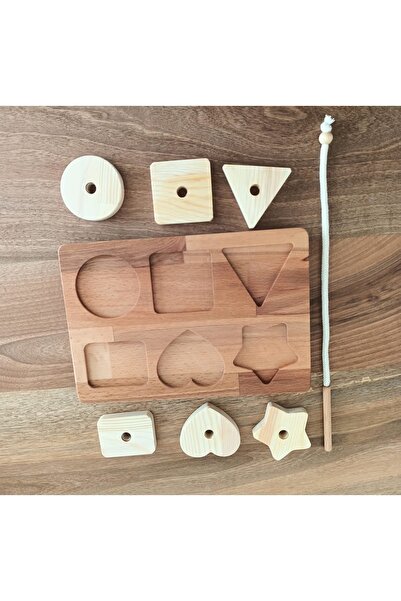 Moccotoys Montessori Non-Removable Geometric Shapes and Stringing Wooden Play Set