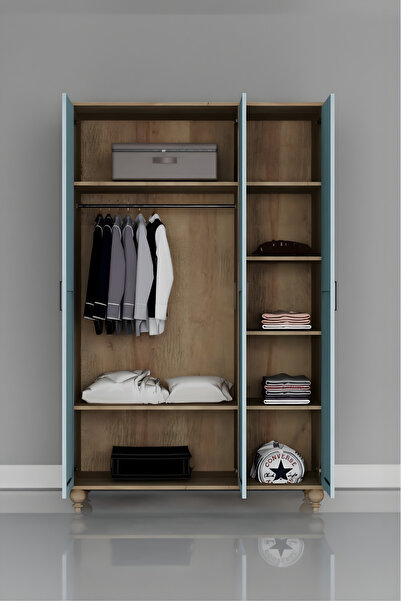 arionkids Mavi 3 Kapaklı Dolap | %100 MDF | REHAU Kapaklı | Ağaç Ayaklı