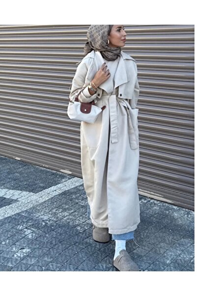 BZ BUTİK Bej Kuşaklı Oversize Trençkot - Şık ve Zamansız Stil
