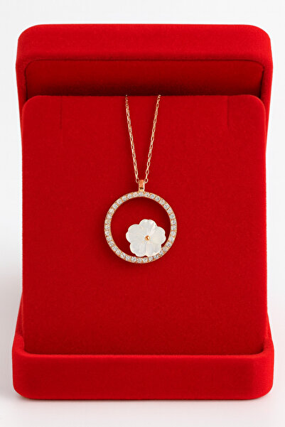 A-STİL TAKI 925 Ayar Gümüş Hediye Kutulu Zirkon Taşlı Manolya Çiçeği Kolye
