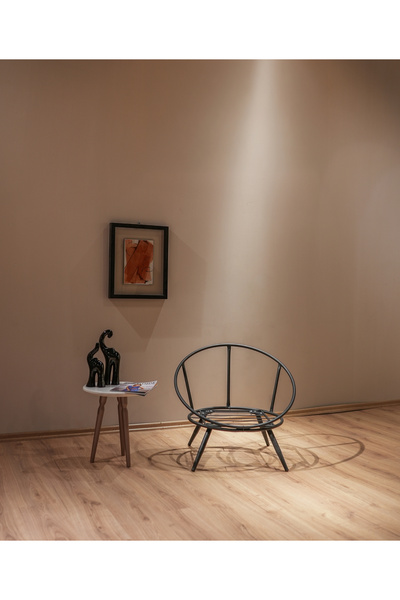 KANEPY Lüx Gri Berjer Koltuk 92x92: Modern Tekli Salon Koltuğu - Armut Minderli Metal Sandalye