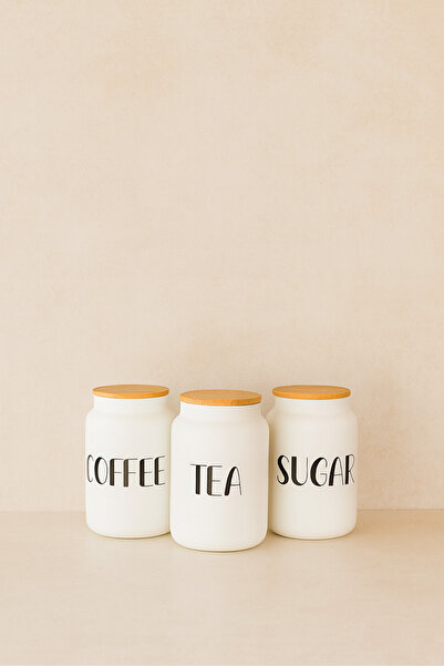 KaiHome 3lü Bambu Kapaklı 800ML Cam Çay/Kahve/Şeker Kavanoz Seti+AHŞAP KAŞIK