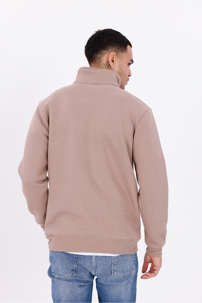 T SteepRockt Men's Half-Zip Comfortable Fit Fleece Lined 3-Thread Stand Collar Brown Cotton Sweatshirt Embroidery