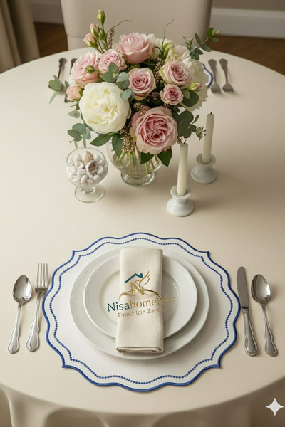 Nisahometeks 2 Pieces Embroidered Linen American Service - Linen Plate