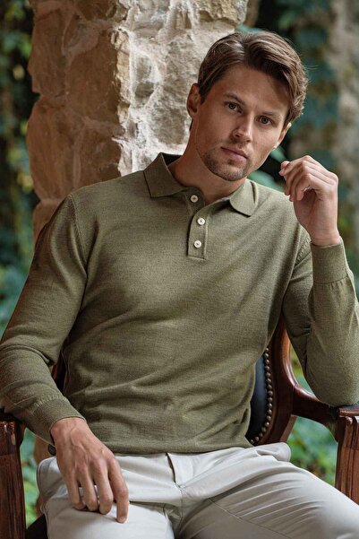 Paşahan Polo Neck Buttoned Wool Knit Sweater