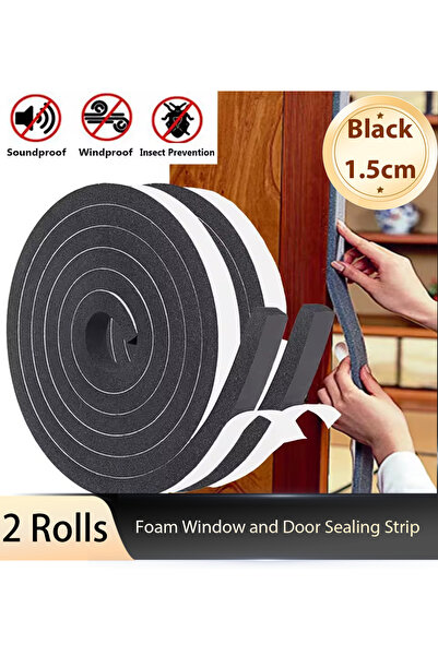 Choice مانع تسرب للباب من الإسفنج الأسود مقاس 1.5 سم × 2 متر، ذاتي اللصق، مقاوم للرياح والغبار والصوت