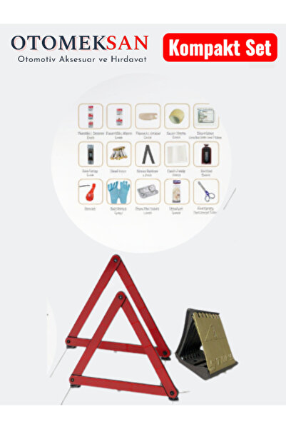 OTOMEKSAN EVA Çantalı Trafik ve İlk Yardım Seti – 2 Reflektör + Teker Takozu + Cam Kazıyıcı + Mini İlk Yardım