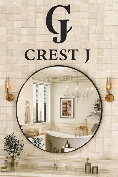 Crestj مرآه حائط دائرية انيقة اطار اسود مقاس 100سم