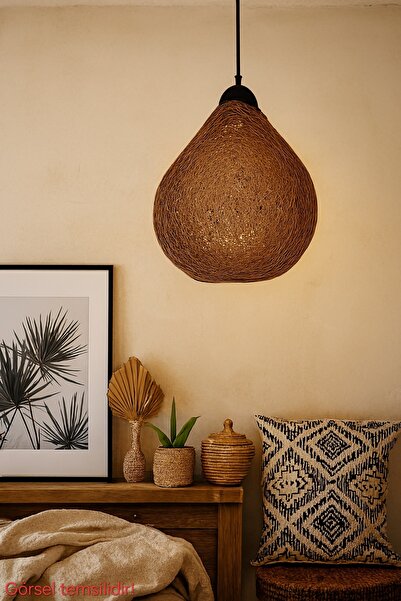 Bozyaka Aydınlatma Etna Büyük Tekli Dekoratif Hasır Siyah Modern Tavan Sarkıt...