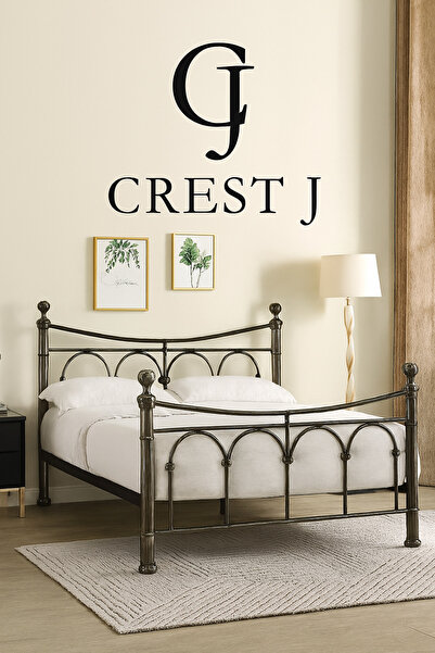 Crestj سرير معدني كلاسيكي بتصميم مقوس باللون الفضي - 190 سم × 90 سم