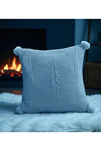 YGT Home غطاء وسادة مزخرف محبوك من التريكو باللون الأزرق الفاتح مقاس 45 × 45 ...