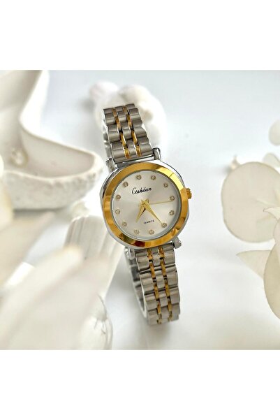 Forsining -altın renk- siyah iç kadran Çift zincirli kadın kol saati