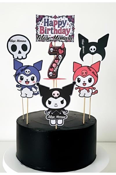 telaşe memuru Kuromi Pasta Süsü - 7 Yaş Kuromi Pasta Süsleri - Kuromi Doğum G...