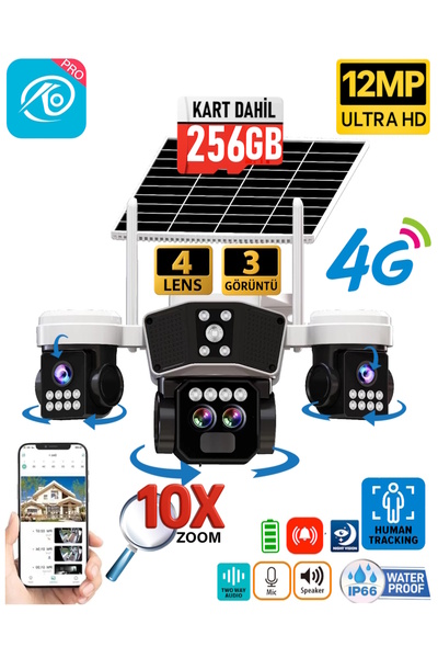 O-KAM 9095 256GB 12MP 10X Zoom 4 Lens 3 Ekran UltraHD 4G Solar Akıllı Güvenli...