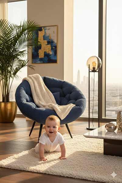 KANEPY Bubb Tekli Koltuk Berjer Lacivert - Modern ve Ergonomik Tasarım