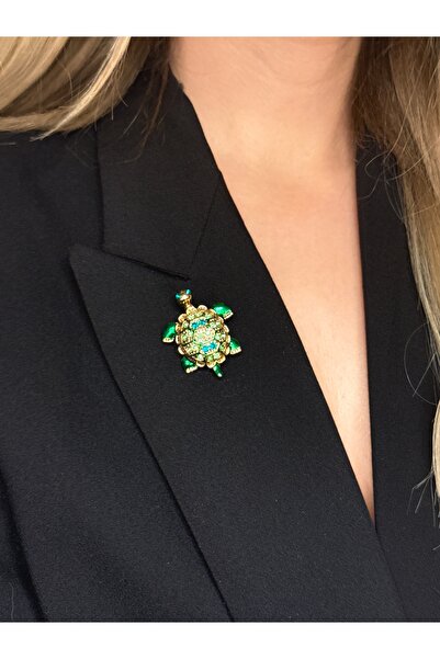 YOUES JEWELRY Çelik Kaplumbağa Taşlı Kadın Erkek Broş